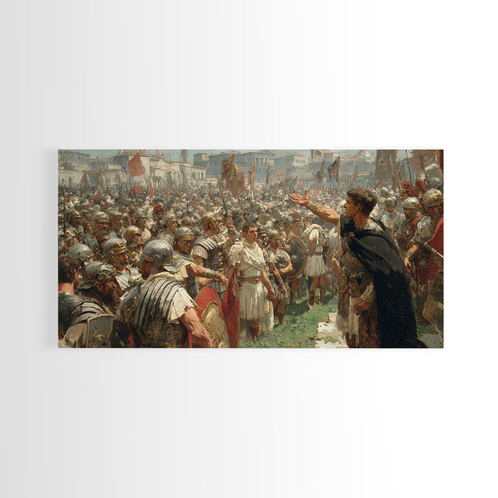 Roman General Addressing Army Framed Canvas Print, Ancient Rome Wall Art, Historical Living Room Decor, Statement Gift For Him