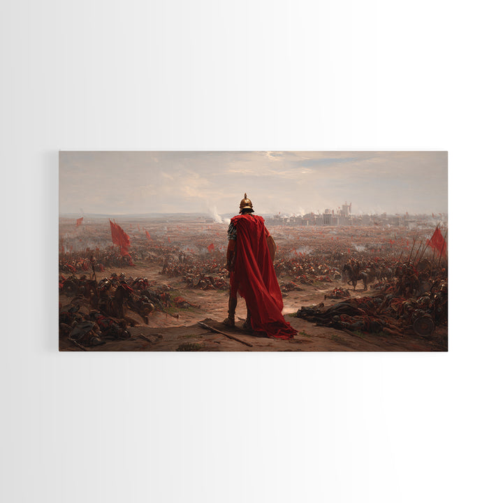 Roman General Over Epic Battlefield Framed Canvas Print, Ancient War Landscape Wall Art, Historical Decor For Living Room
