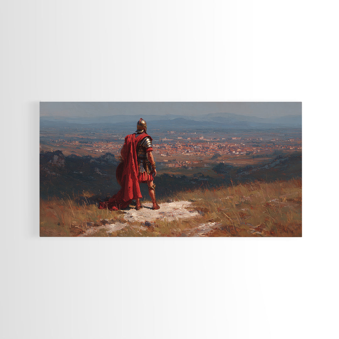 Roman General Over Ancient City Wall Art Historical Landscape Canvas Print, Legionary Warrior Decor For Office And Study