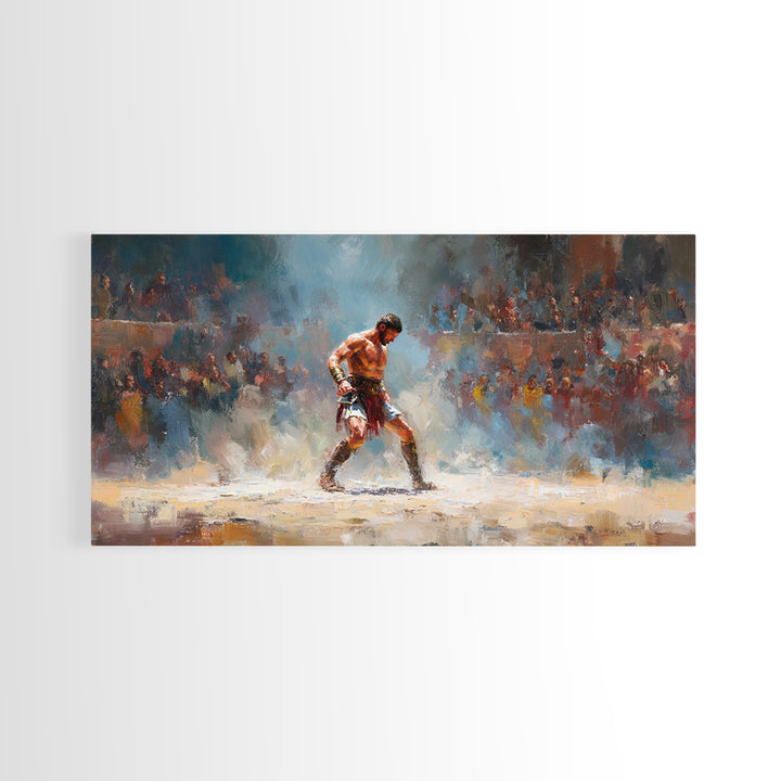 Boxer In Spotlight Arena Wall Art Sports Oil Painting, Boxing Champion Canvas Print, Masculine Man Cave Decor Gift For Him