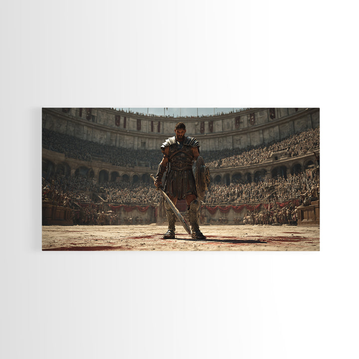 Majestic Gladiator In Arena With Sword And Shield Large Wall Art Framed Canvas Print For Man Cave Decor And Historical Art Prints