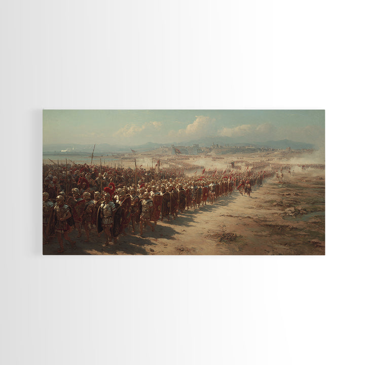 Ancient Legion Marching To Coastal City Wall Art, Historical Battle Framed Canvas Print For Office Decor And Living Room