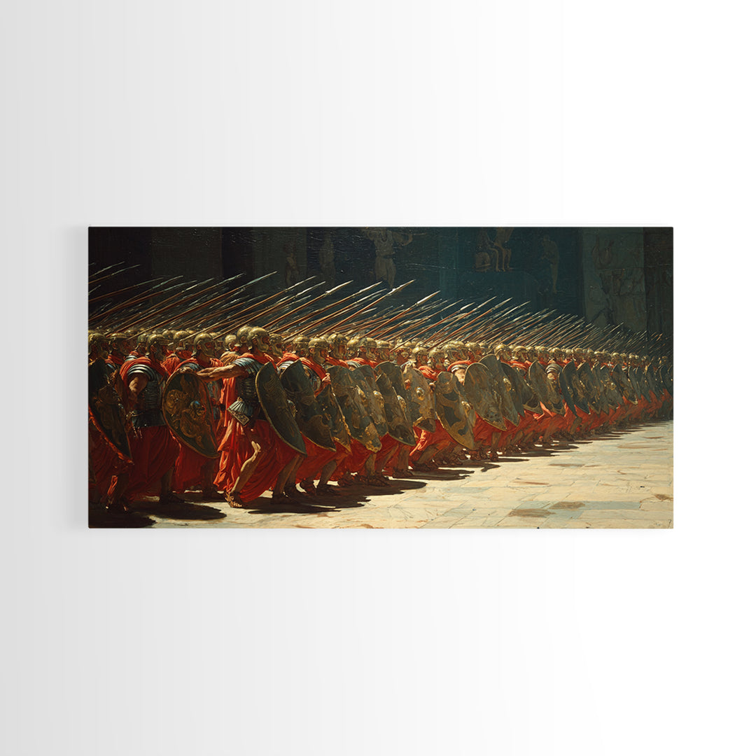 Ancient Phalanx Soldiers With Spears Framed Canvas Print, Greek Warrior Wall Art, Classical Battle Decor For Study And Office