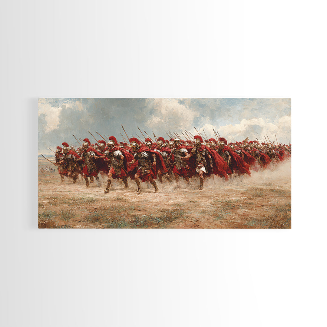 Roman Cavalry Charge Across Dusty Field Canvas Print, Historical Art, Horse Wall Art, Western Decor, Large Wall Art, Living Room Decor