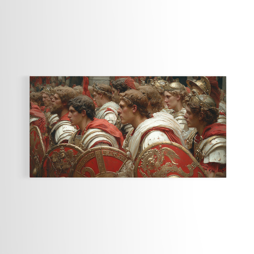 Roman Soldiers With Red Shields Framed Canvas Print, Classical History Wall Art, Ancient Warrior Decor, Gift For Him, Masculine Office Decor