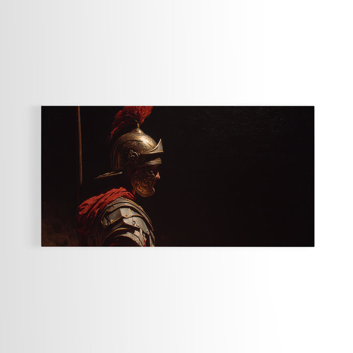 Roman Legion Helmet In Dramatic Shadow Wall Art, Classical Warrior Canvas, Dark Academia Decor, Masculine Office Art Print