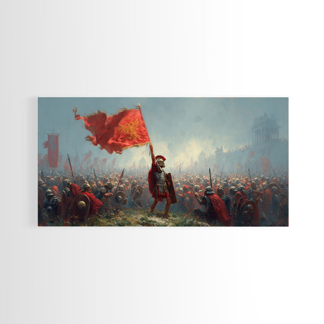 Roman Standard Bearer Battle Wall Art, Ancient Warrior Canvas Decor, Historical Painting, Large Living Room Art Print Gift For Him