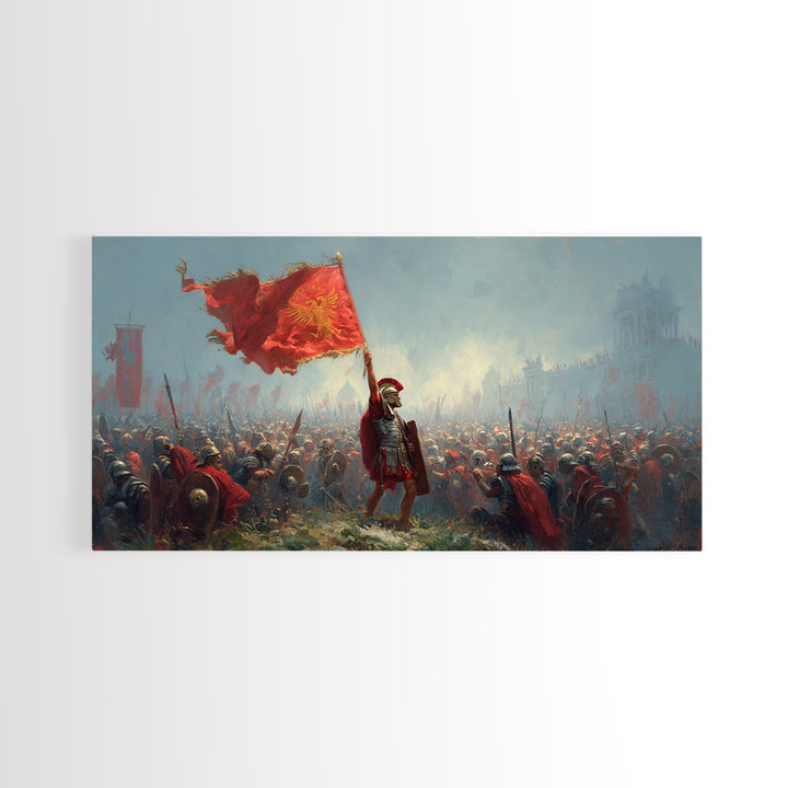 Roman Standard Bearer Battle Wall Art, Ancient Warrior Canvas Decor, Historical Painting, Large Living Room Art Print Gift For Him