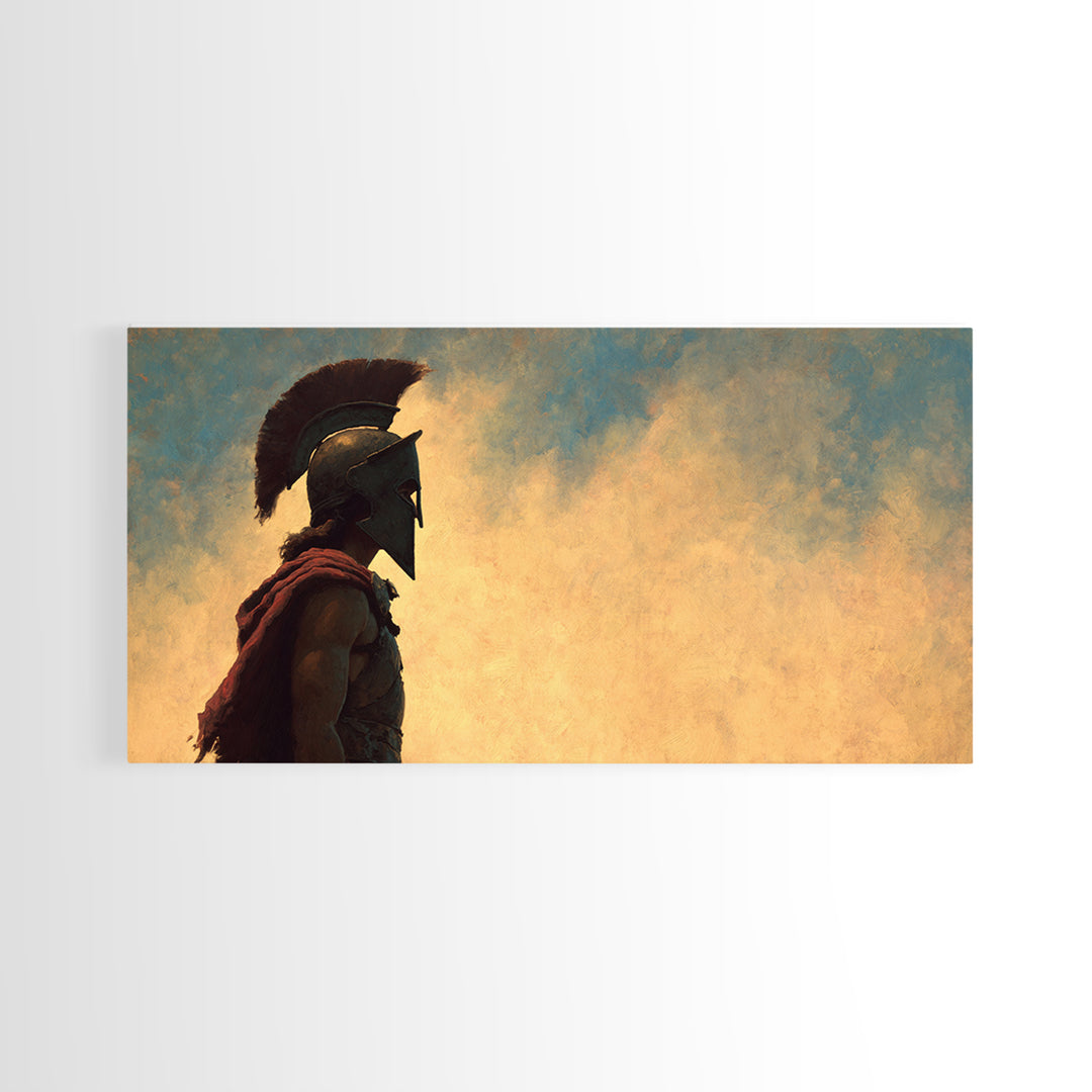 Spartan Warrior In Golden Sky Canvas Print, Ancient Greece Wall Art, Classical Decor, Historical Gift For Him, Living Room Decor