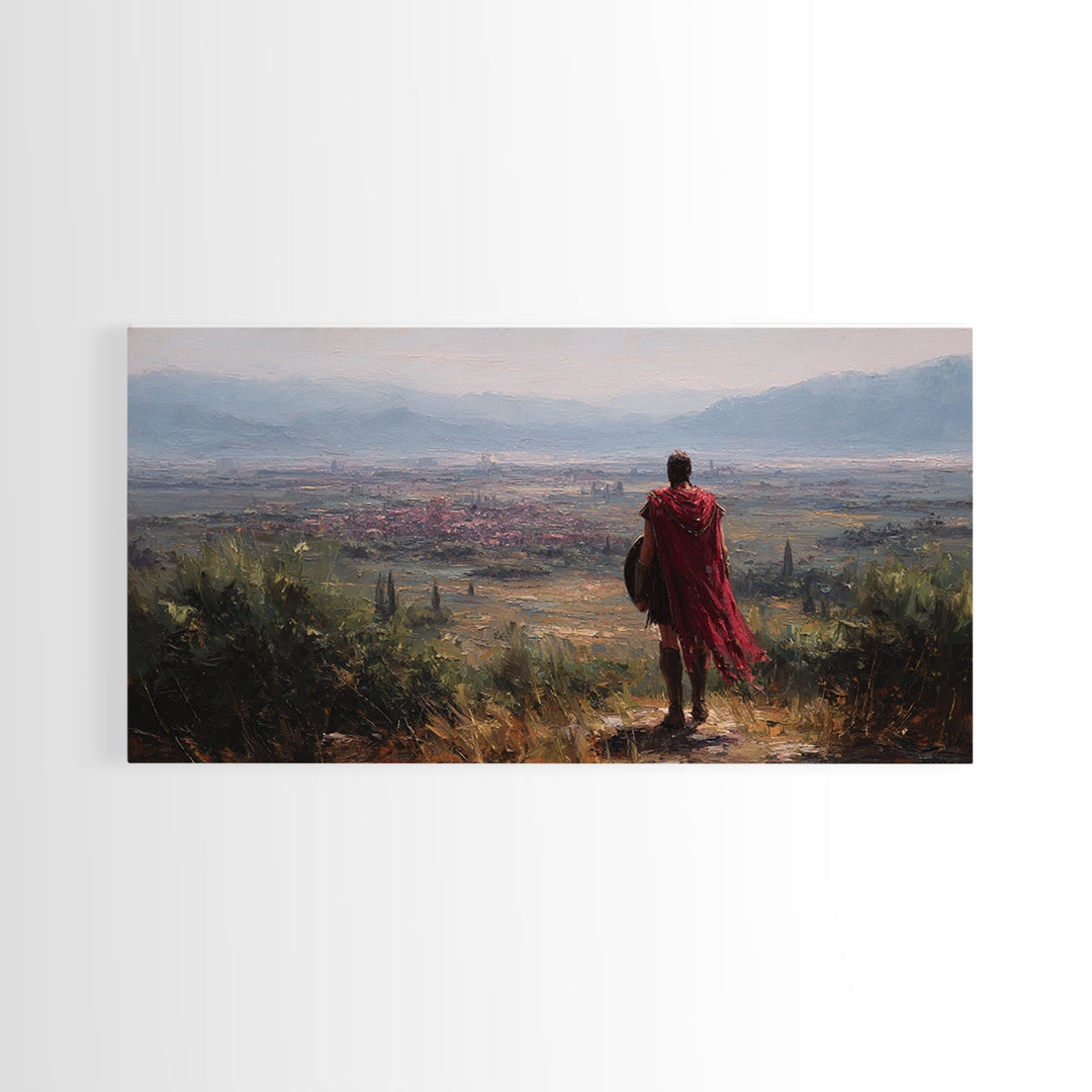 Ancient Roman Overlook At Valley Wall Art, Historical Landscape Painting, Mediterranean Home Decor, Large Canvas Art Print