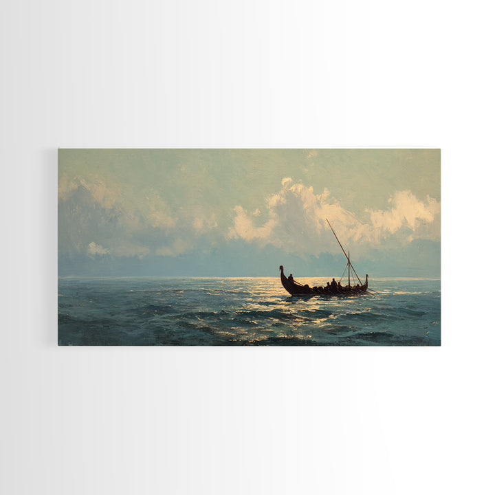 Solitary Sailboat On Shimmering Sea Canvas Print, Coastal Seascape Wall Art, Nautical Ocean Decor, Housewarming Gift For Her