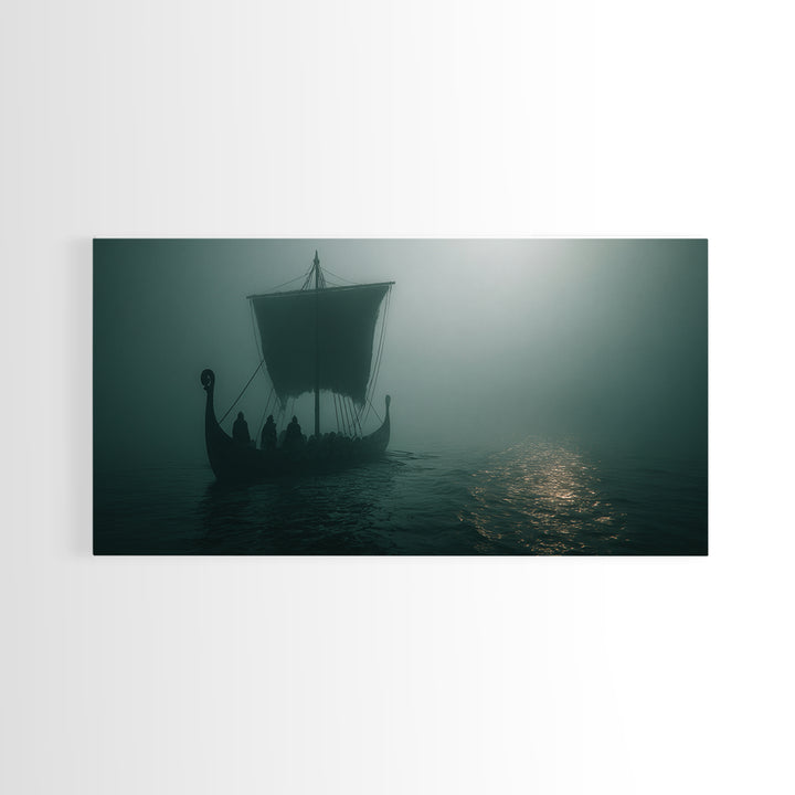Foggy Viking Longship On Silent Water Wall Art, Nautical Art, Moody Wall Art, Scandinavian Decor, Living Room Decor, Office Decor