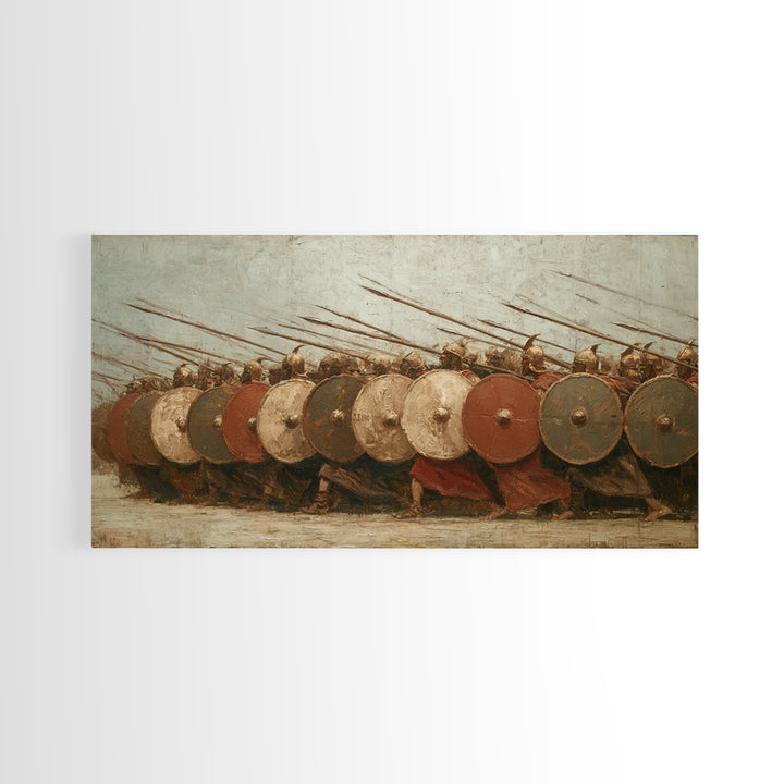 Ancient Shield Wall Phalanx Canvas Print, Greek Warrior Battle Wall Decor, Historical Military Art For Office Or Man Cave