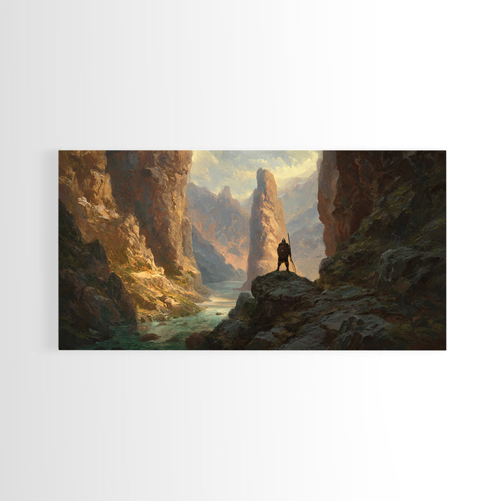Lone Rider In Golden Canyon Canvas Print, Western Landscape Wall Art, Mountain Desert Decor, Large Rustic Home Decor, Housewarming Gift