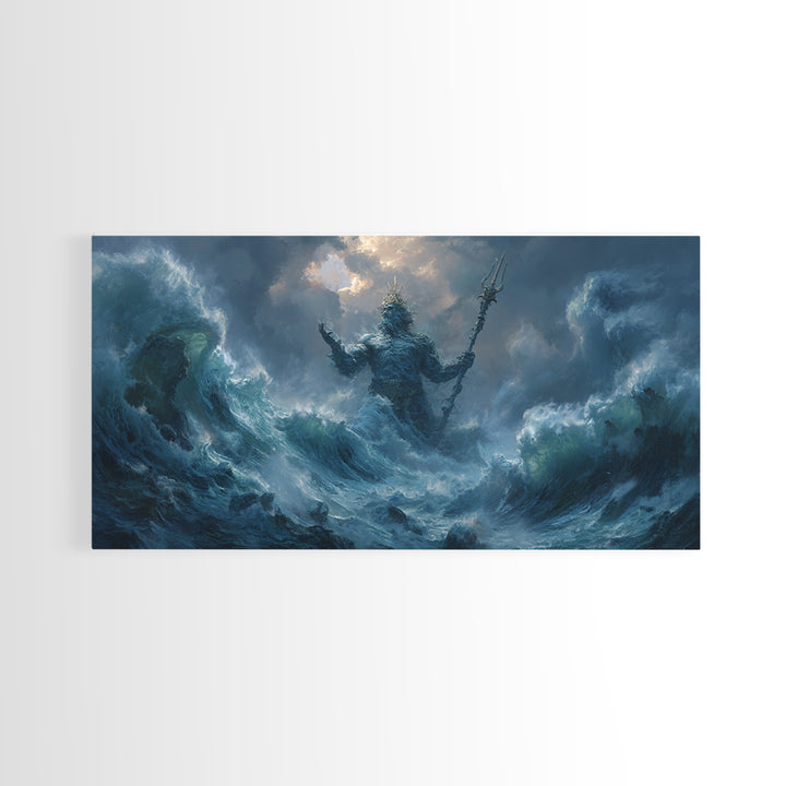 Majestic Mythical Ocean God Painting Wall Art Canvas Print For Coastal Rustic Home Decor And Living Room