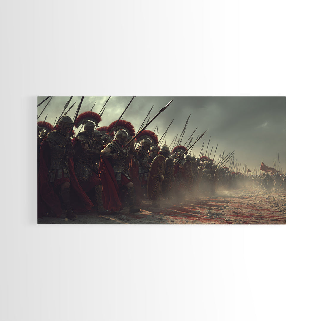Roman Soldiers Assemble In Battle Ready Scene Historical Wall Art Framed Canvas Print For Living Room And Office Decor
