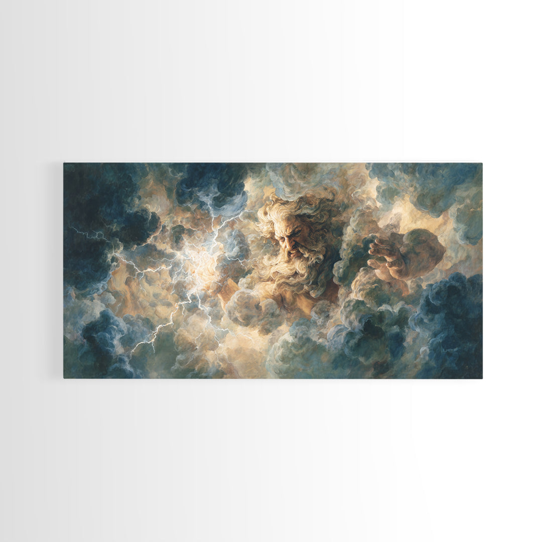 Storm Cloud God With Lightning Wall Art, Mythological Canvas Print, Dramatic Fantasy Decor, Dark Academia Living Room Art