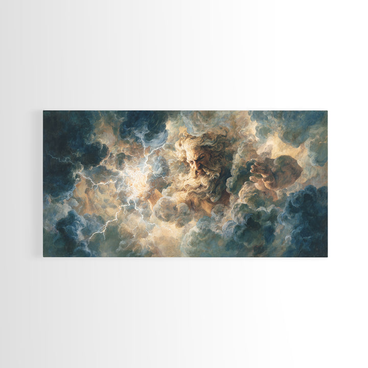 Storm Cloud God With Lightning Wall Art, Mythological Canvas Print, Dramatic Fantasy Decor, Dark Academia Living Room Art