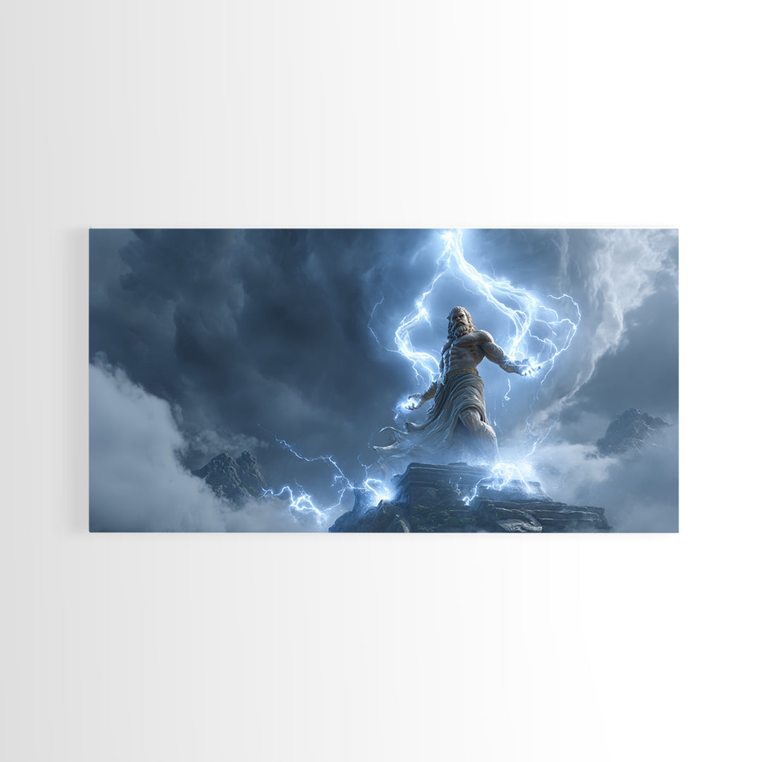 Powerful Zeus Lightning Storm Fantasy Wall Art Framed Canvas Print Mythological Art Home Decor