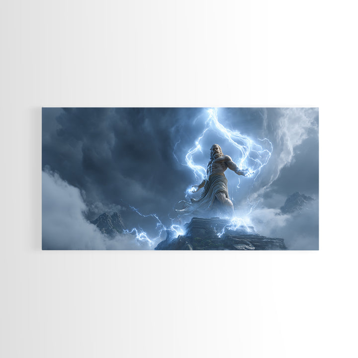 Powerful Zeus Lightning Storm Fantasy Wall Art Framed Canvas Print Mythological Art Home Decor