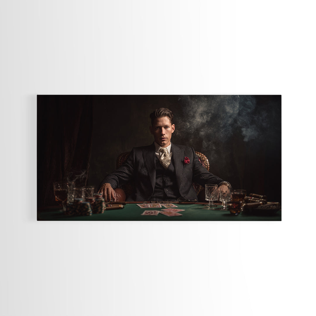 Moody Poker Player In Dark Speakeasy Wall Art, Casino Game Room Decor, Masculine Office Art, Gift For Him, Man Cave Canvas Print