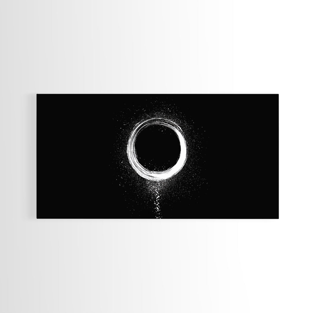 Abstract White Circle Traditional Japanese Ink Brush Art Minimalist Zen Wall Decor Calm Living Space Framed Canvas Print For Modern Home Or Office