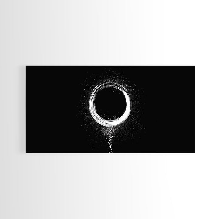 Abstract White Circle Traditional Japanese Ink Brush Art Minimalist Zen Wall Decor Calm Living Space Framed Canvas Print For Modern Home Or Office