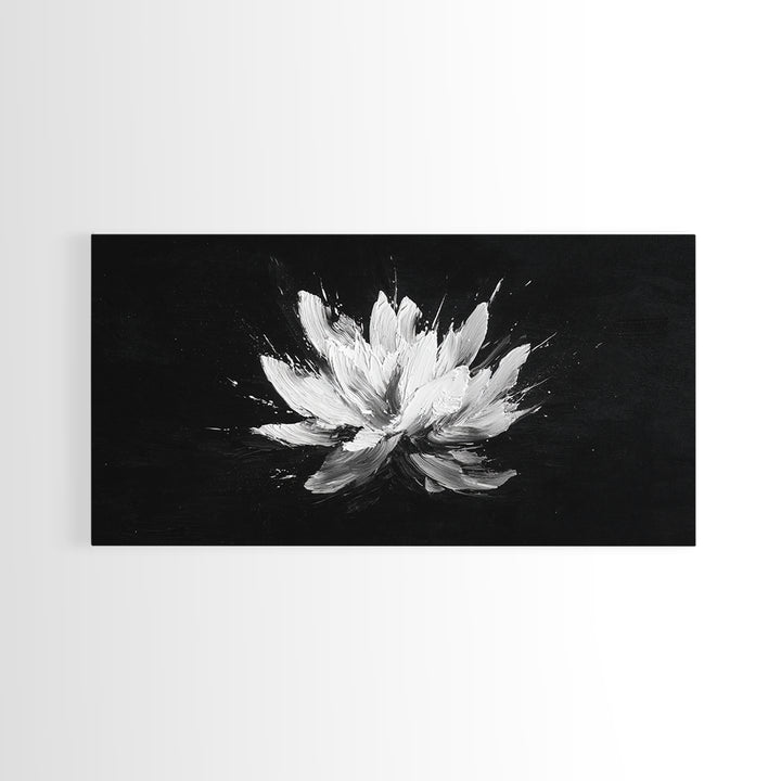 Abstract White Flower On Black Background Minimalist Wall Art Modern Home Decor Canvas Print For Living Room And Bedroom