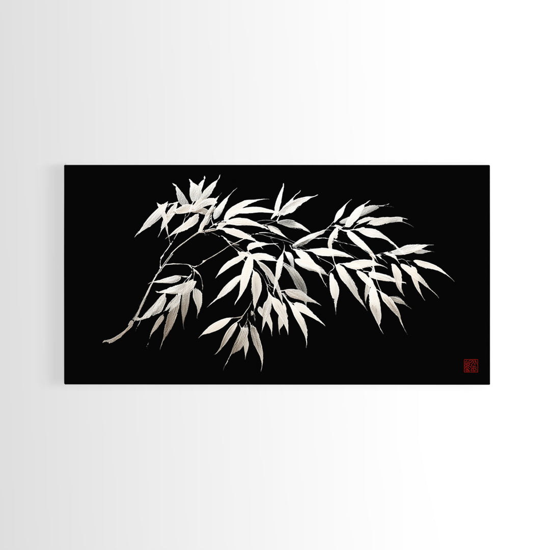 Elegant Monochrome Bamboo Branch Illustration Wall Art Minimalist Wall Decor Black And White Canvas Print For Modern Home