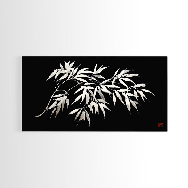 Elegant Monochrome Bamboo Branch Illustration Wall Art Minimalist Wall Decor Black And White Canvas Print For Modern Home