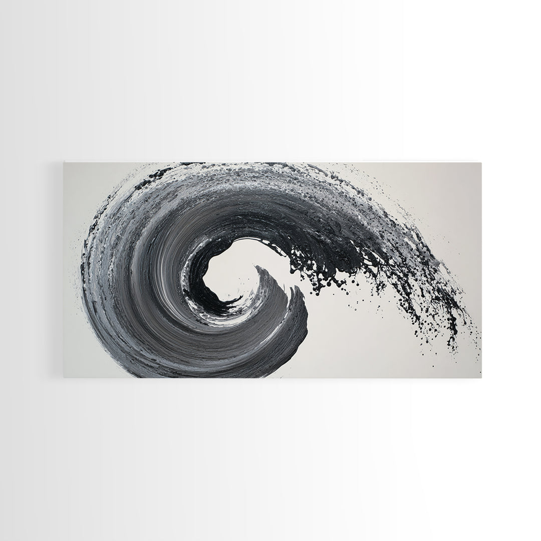 Dynamic Black And White Abstract Wave Painting Canvas Print Modern Wall Art For Living Room Decor And Office