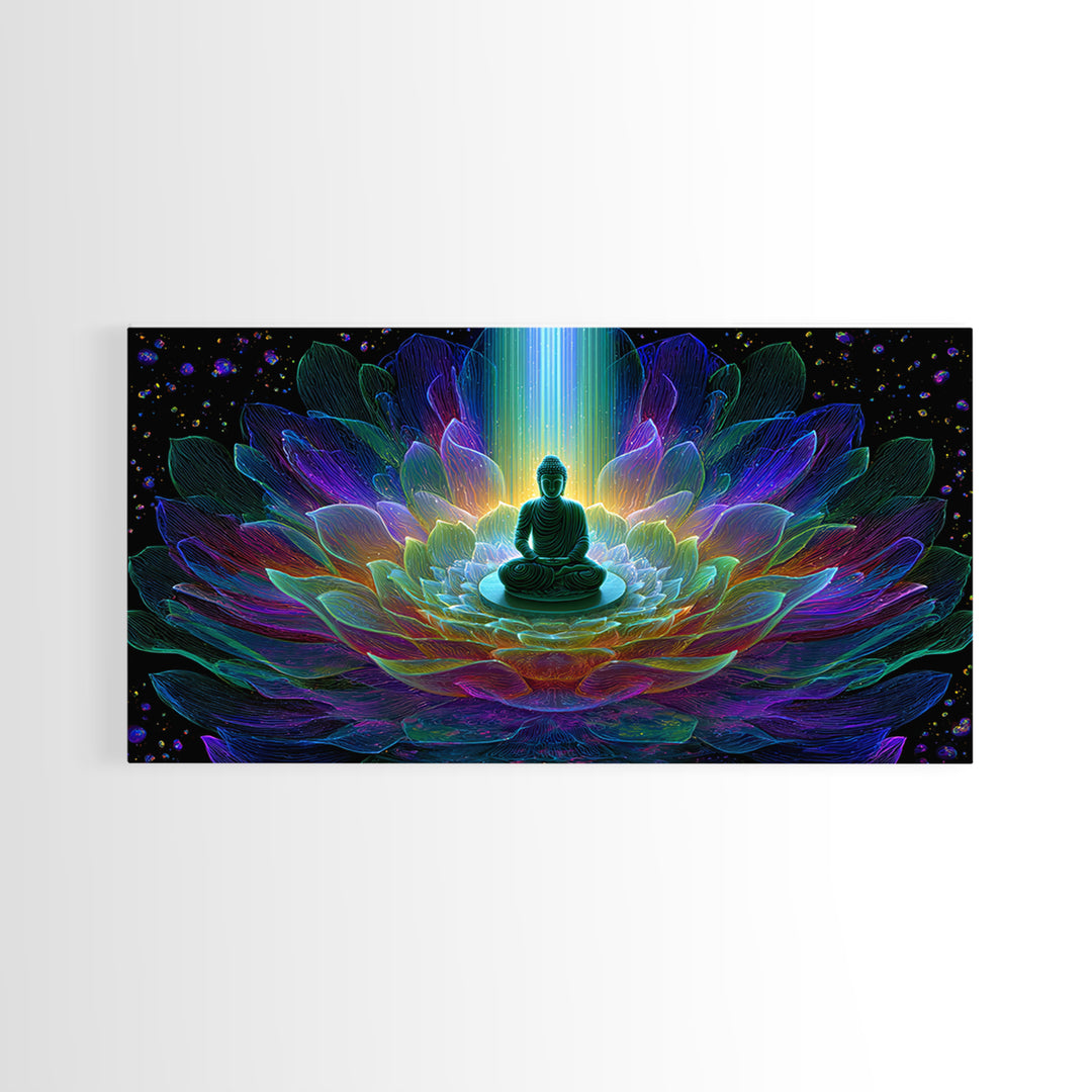 Spiritual Buddha Lotus Flower Meditation Colorful Neon Mandala Wall Art Canvas Print For Zen Room