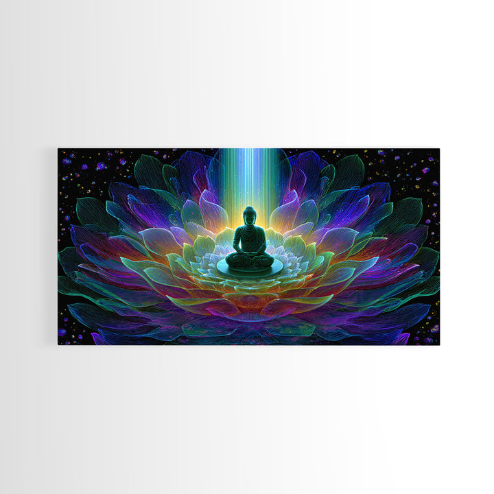 Spiritual Buddha Lotus Flower Meditation Colorful Neon Mandala Wall Art Canvas Print For Zen Room