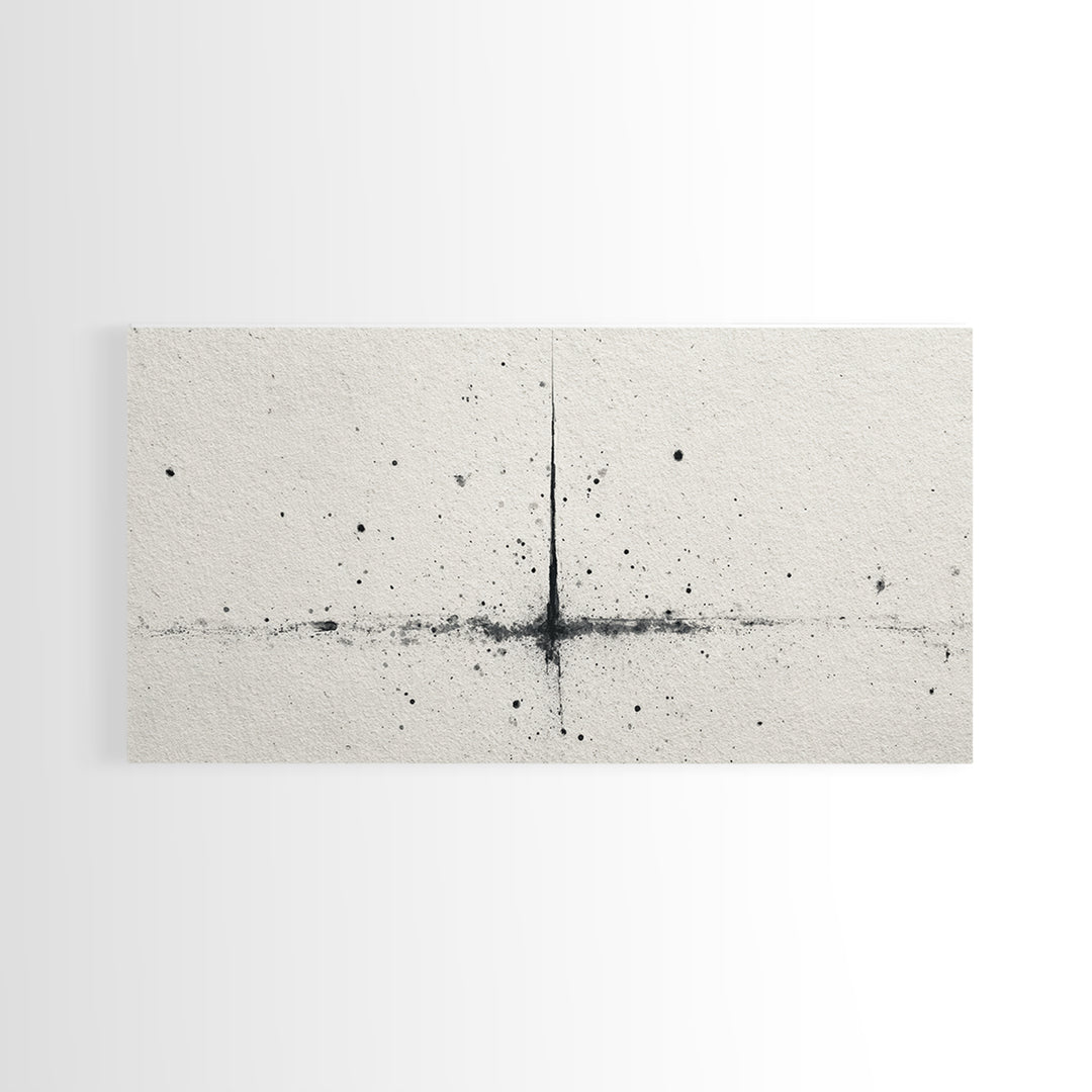 Abstract Black Ink Splatter On Neutral Background Minimalist Wall Art Canvas Print Modern Art For Office And Contemporary Home Decor