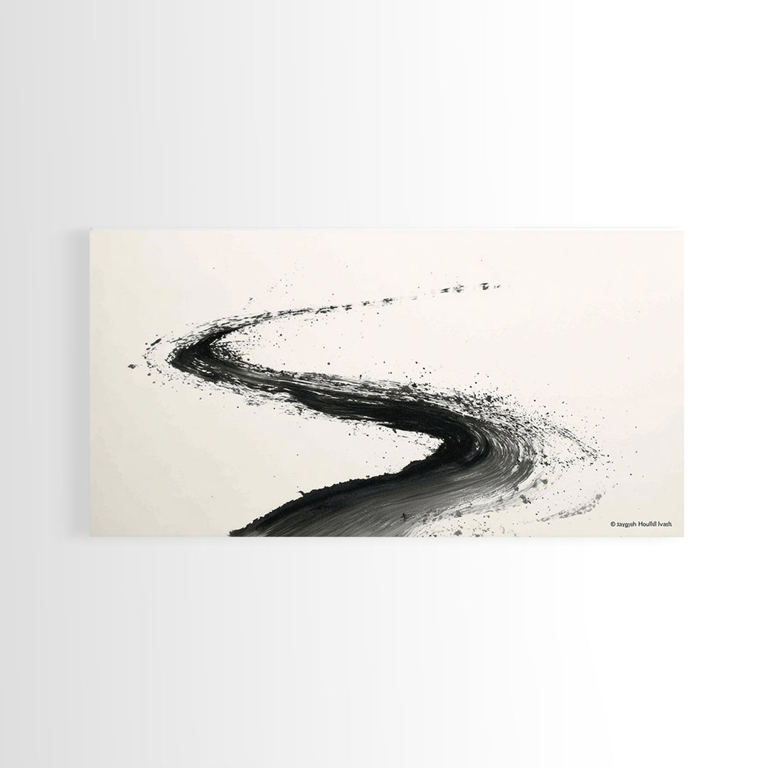 Distinctive Abstract Ink Swirl Black And White Wall Art Canvas Print Minimalist Painting Modern Home Office Decor Gift For Him