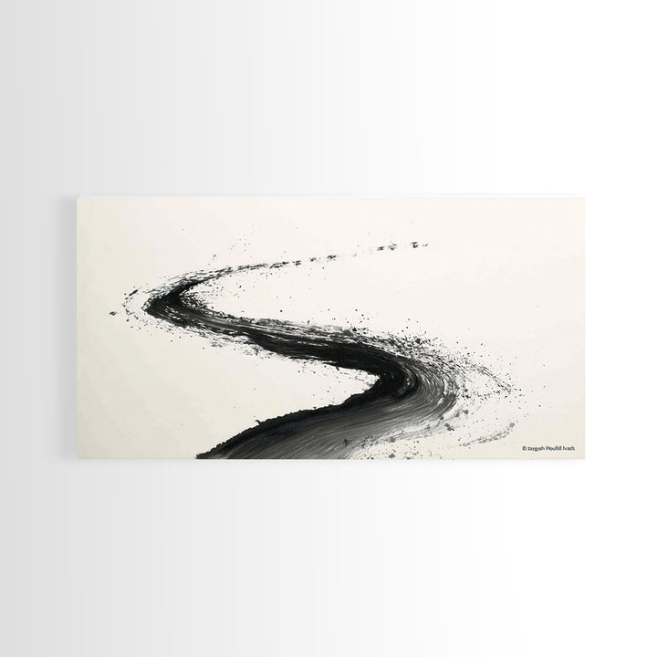 Distinctive Abstract Ink Swirl Black And White Wall Art Canvas Print Minimalist Painting Modern Home Office Decor Gift For Him