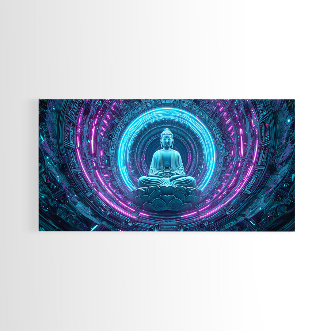 Retro Futuristic 80s Grid Night Sky Landscape With Sunrise Canvas Print For Neon Wall Art And Aesthetic Home Decor
