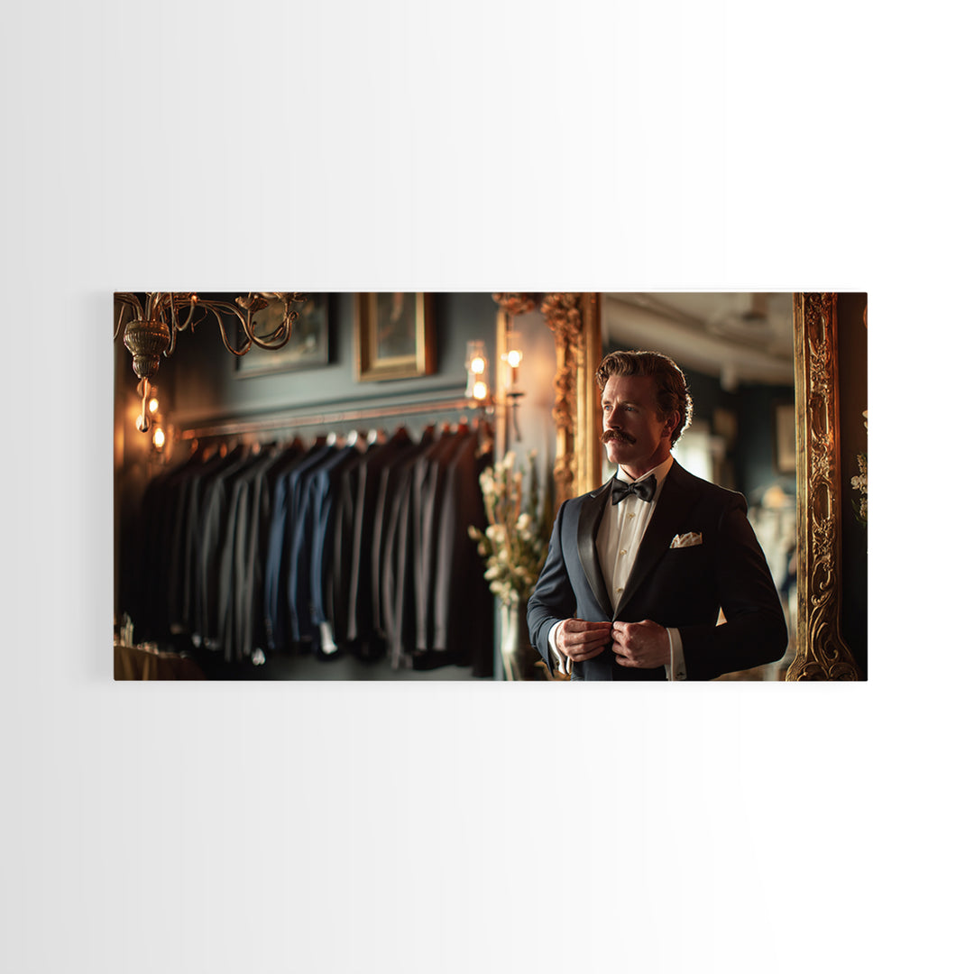 Dapper Tailor In Elegant Suit Shop Wall Art, Masculine Office Decor, Fashion Wall Art, Gift For Him Canvas Print, Mens Wall Art