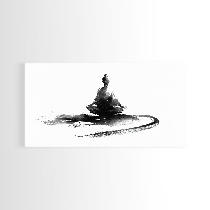 Minimalist Black And White Ink Painting Of Meditating Figure Abstract Wall Art Canvas Print For Modern Home Decor