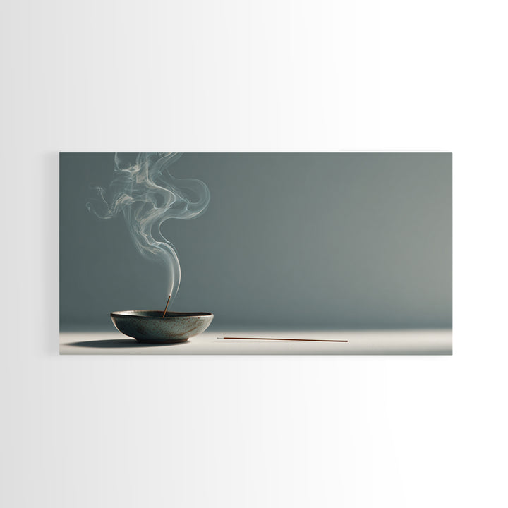 Minimalist Still Life Incense Burner With Smoke Rising On Muted Background Contemporary Zen Wall Art Canvas Print For Home Relaxation