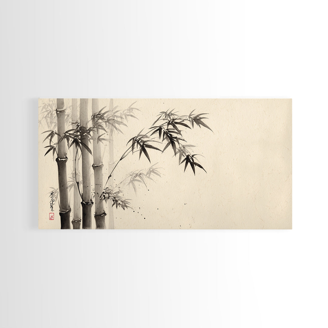 Traditional Ink Bamboo Painting Black And White Wall Art Print For Minimalist Home Decor And Asian Inspired Interior