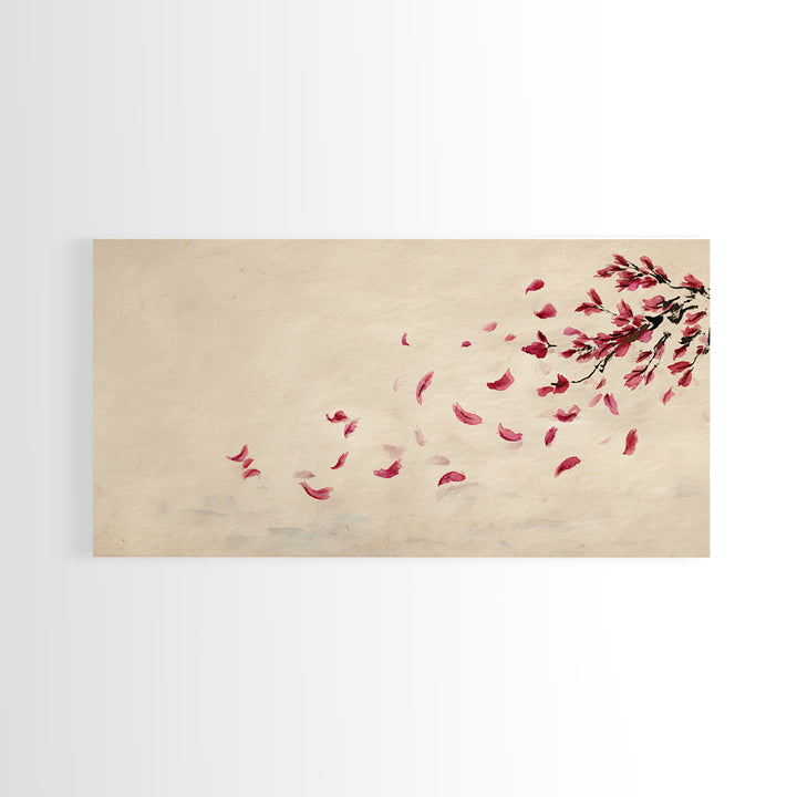 Minimalist Watercolor Red Falling Flower Petals Japanese Painting Art Print Canvas Print For Living Room