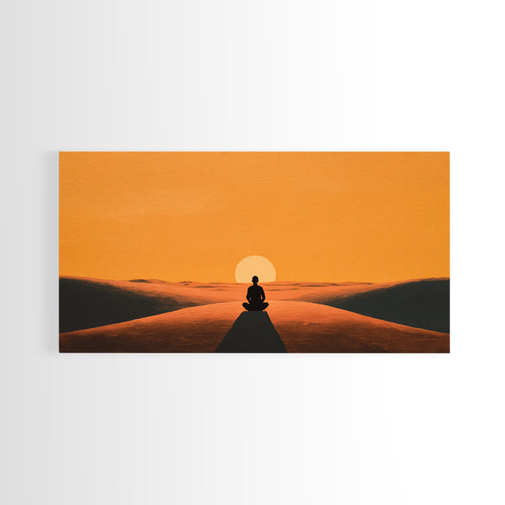 Meditative Silhouette On Warm Sunset Dunes Minimalist Wall Art Canvas Print For Relaxing Home Décor
