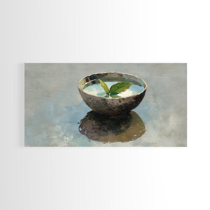 Still Life Bowl With Green Leaves Oil Painting Canvas Print Large Wall Art For Kitchen And Dining Room Decor Slow Living Art