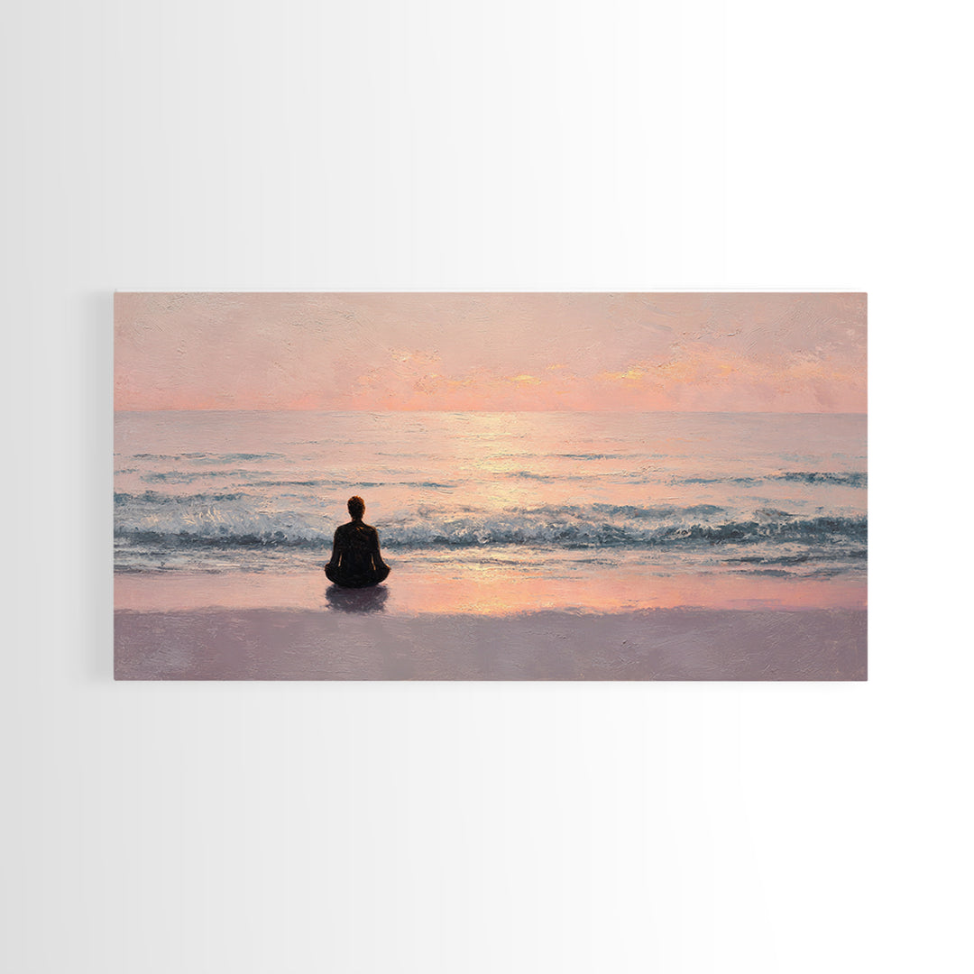 Serene Meditation Silhouette Beach Sunrise Wall Art Canvas Print For Relaxing Bedroom Decor Modern Wall Art