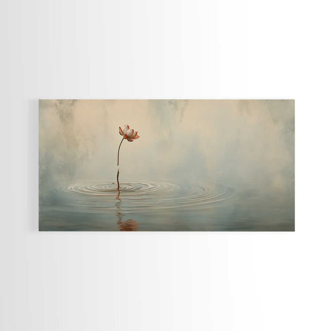 Traditional Asian Landscape With Meditating Monk And Pine Tree Misty Mountain Wall Art Framed Canvas Print