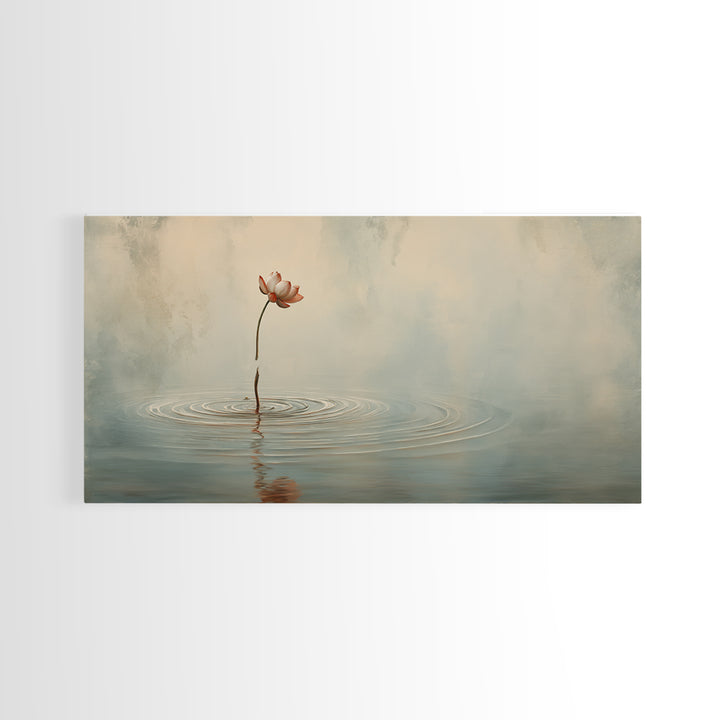 Traditional Asian Landscape With Meditating Monk And Pine Tree Misty Mountain Wall Art Framed Canvas Print