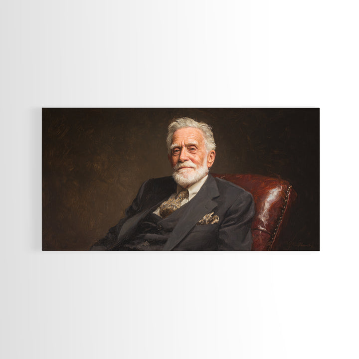 Distinguished Elder Gentleman Portrait Framed Canvas Print, Classic Wall Art, Dark Academia Decor, Office Art, Gift For Him