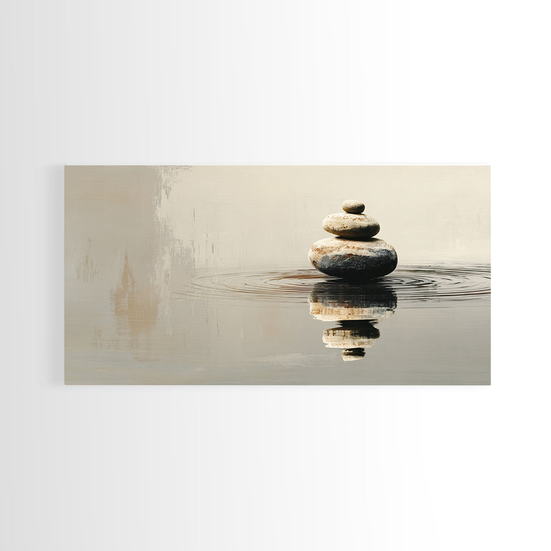Minimalist Zen Stacked Stones Balancing Nature Wall Art Framed Canvas Print Calm Living Room Decor And Spa Wall Decor