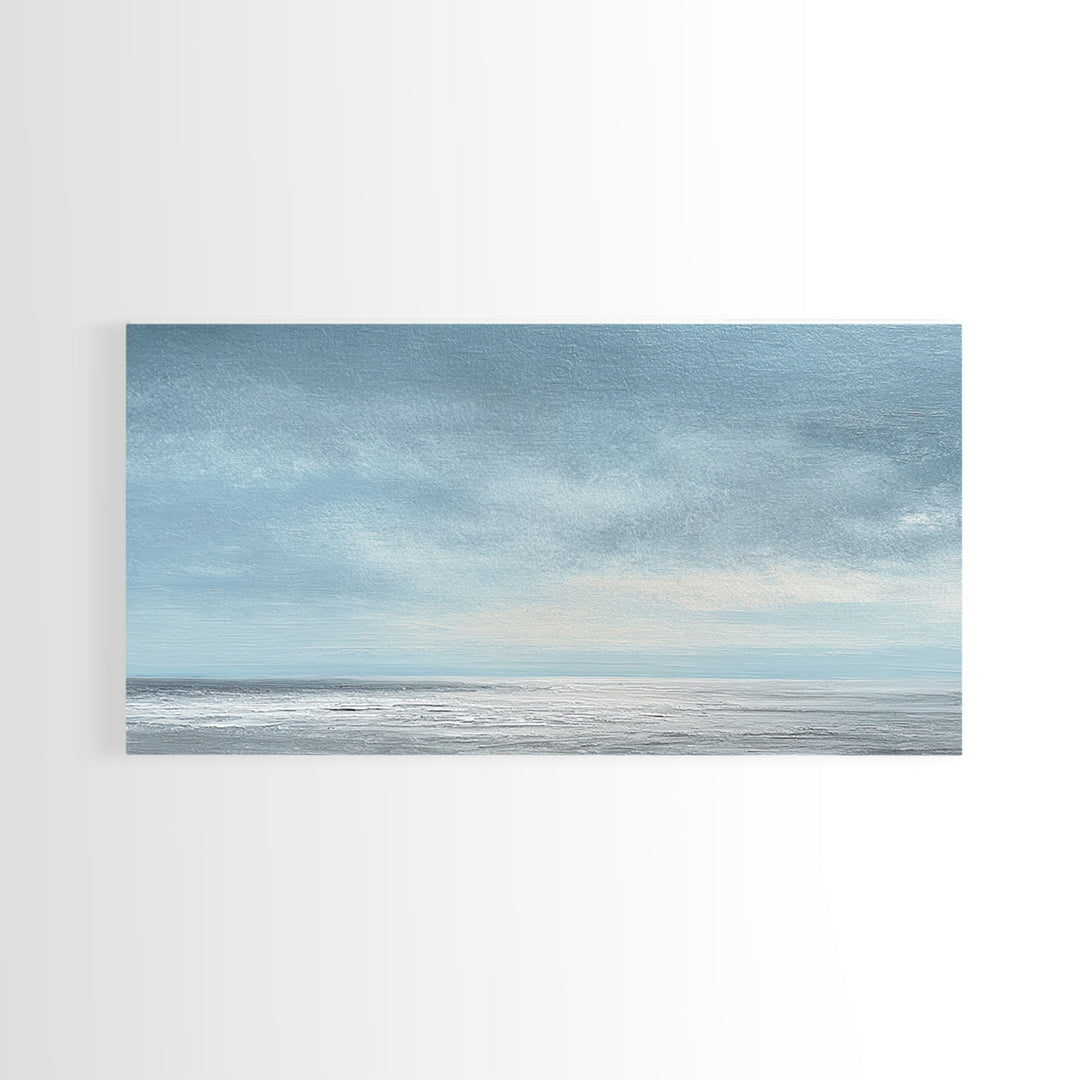 Tranquil Seascape Oil Painting With Soft Blue Sky And Ocean Horizon Peaceful Wall Art Canvas Print